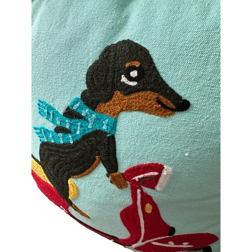 Dachshund Dotson Dog‎ Scarf Riding Vespa Scooter Karma Living Embroidered Pillow
